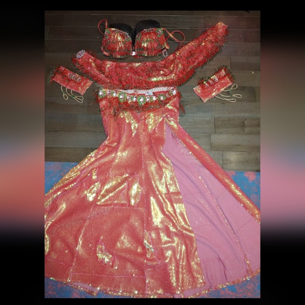 COPY - Vibrant Peach and Green Belly Dance Costume